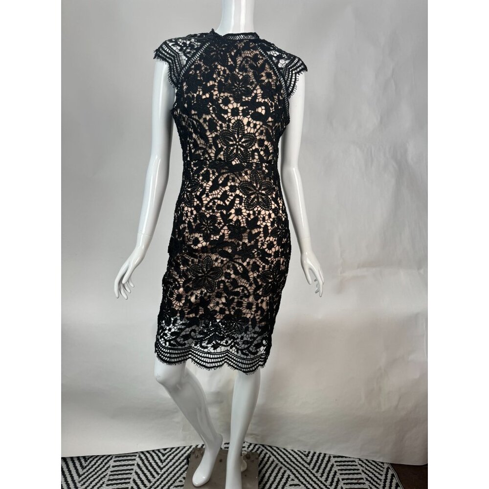 Black Lace Sheath Dress Sleeveless Floral Pattern Party Cocktail Outfit Size S